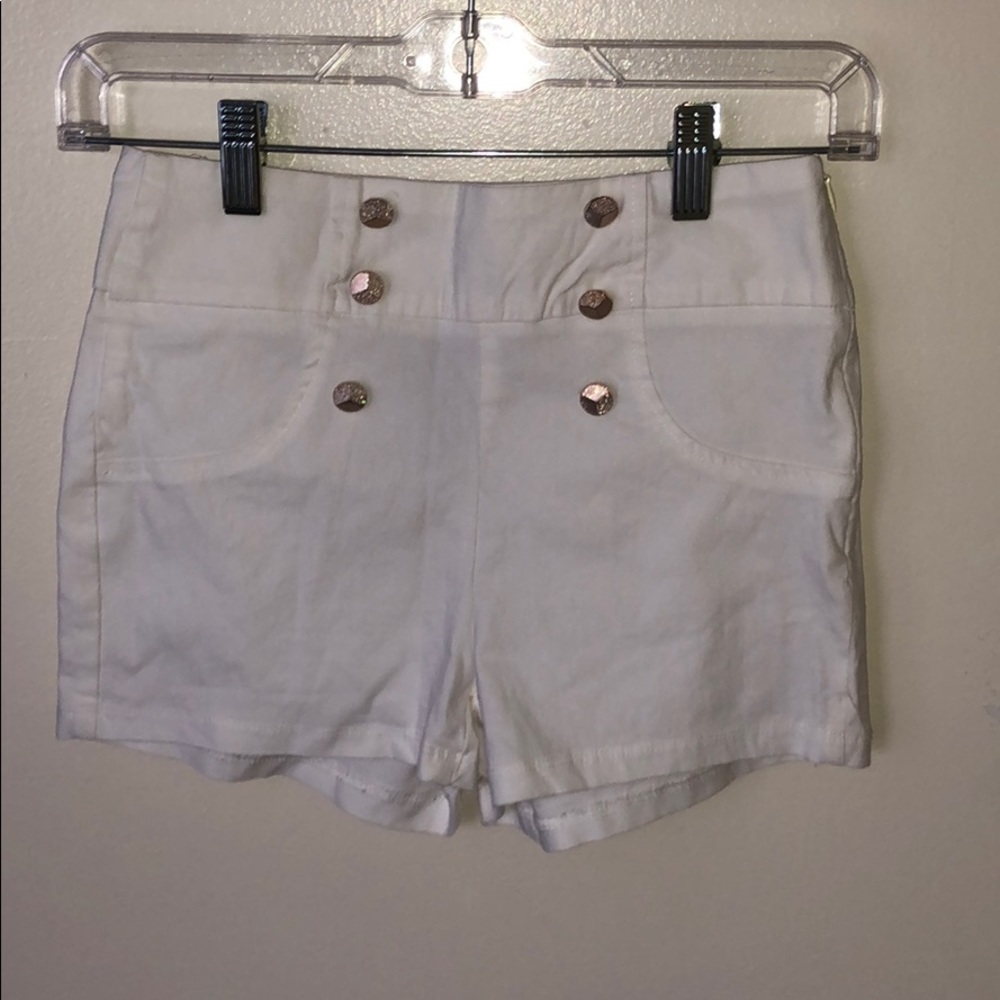 White shorts w| rose gold buttons